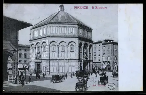 AK Firenze, Il Battistero con carrozze e passanti
