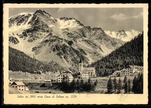 AK Solda, Vista verso Cima di Beltovo con montagne imponenti e villaggio alpino