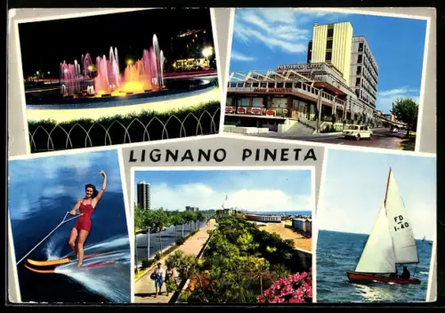 AK Lignano Pineta, Collage di fontana, hotel, sci nautico e vela