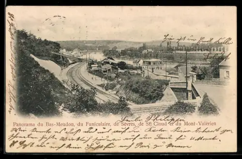 AK Bas-Meudon, Panorama, du Funiculaire, de Sèvres, de St. Cloud et du Mont-Valérien