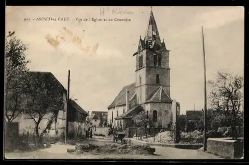 AK Aspach-le-Haut, Vue de lÉglise et du Cimetière