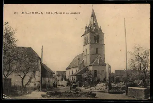 AK Aspach-le-Haut, Vue de l`Eglise et du Cimetière
