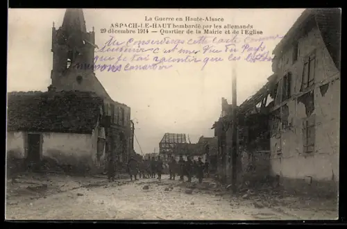 AK Aspach-le-Haut, Quartier de la Mairie et de l`Eglise