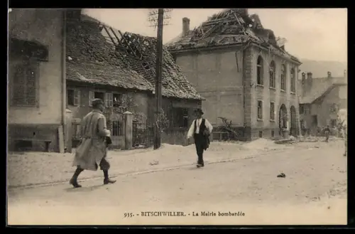 AK Bitschwiller, La Mairie bombardée