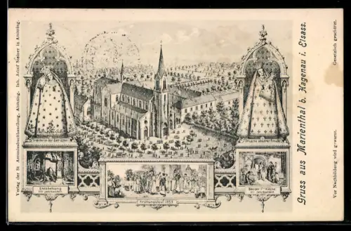 Künstler-AK Marienthal b. Hagenau, Wallfahrtskirche und Prozession