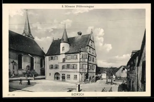 AK Boersch, Marktplatz mit Rathaus und Kirche