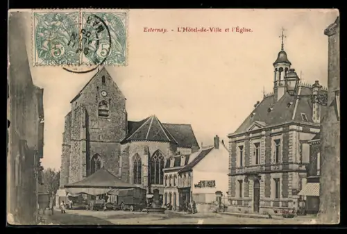 AK Esternay, L`Hôtel-de-Ville et l`Église