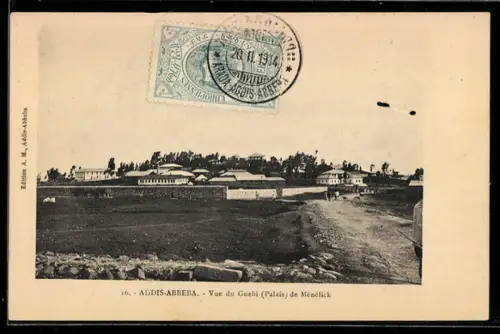 AK Addis-Abbeba, Vue du Guebï, Palais de Ménélick
