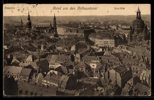 AK Dresden, Blick vom Rathausturm, Frauenkirche, Kath. Hofkirche