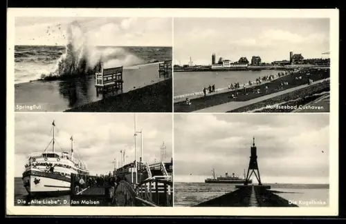 AK Cuxhaven, Springflut, Nordseebad, Alte Liebe, Kugelbake