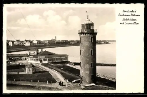 AK Cuxhaven-Duhnen, Leuchtturm mit Seepavillon