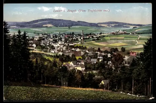 AK Lauter i. Erzgeb., Blick vom Teufelstein auf Ort und Umgebung