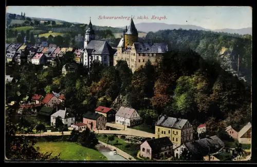 AK Schwarzenberg i. sächs. Erzgeb., Schloss und Stadtansicht