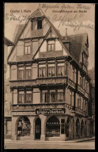 AK Goslar i. Harz, Geschäftshaus am Markt, Café Krüger & Oberbeck