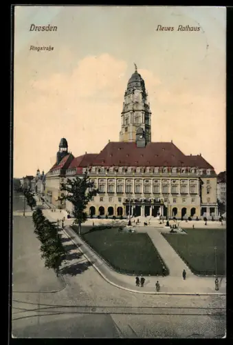 AK Dresden, Neues Rathaus, Ringstrasse