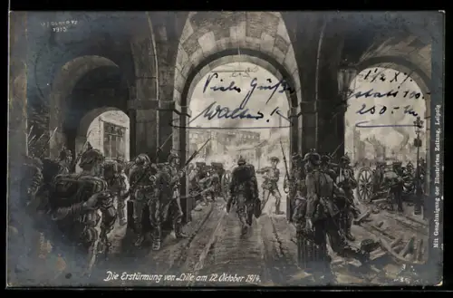 AK Die Erstürmung von Lille am 12. Oktober 1914, Soldaten, Artillerie