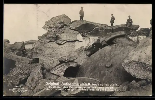 AK Explosion des Pulvermagazins des Forts Loucin durch einen einzigen Schuss des 42 cm Mörsers