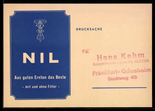 AK Nil Tabakreklame, Bestellliste auf der Rückseite