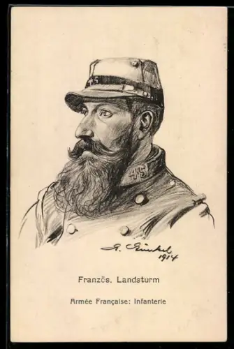 Künstler-AK Soldat des französischen Landsturm-Regiments 45 in Uniform