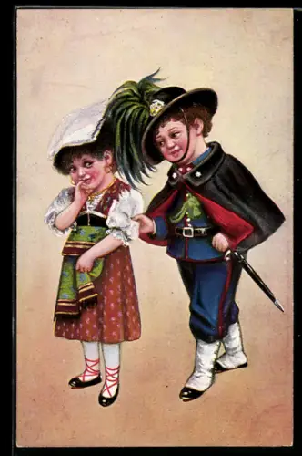 AK Soldat in Uniform flirtet mit einem Mädchen in Tracht