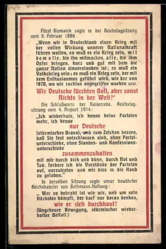 AK Auszug aus der Rede von Bismarck in der Reichstagssitzung 1888