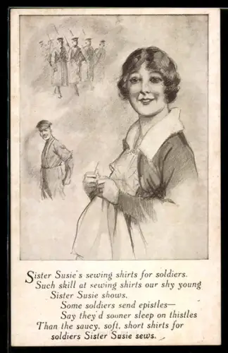 AK Sister Susie beim Nähen von Hemden für britische Soldaten