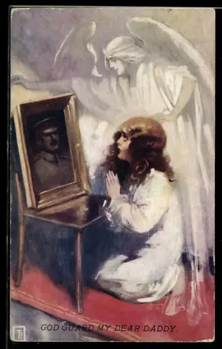 AK Mädchen und Schutzengel beten für den Vater an der Front