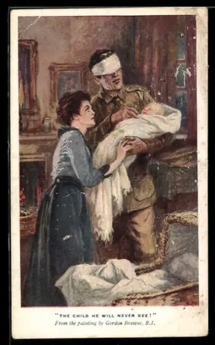 AK Verwundeter erblindeter Soldat mit Frau und Kind