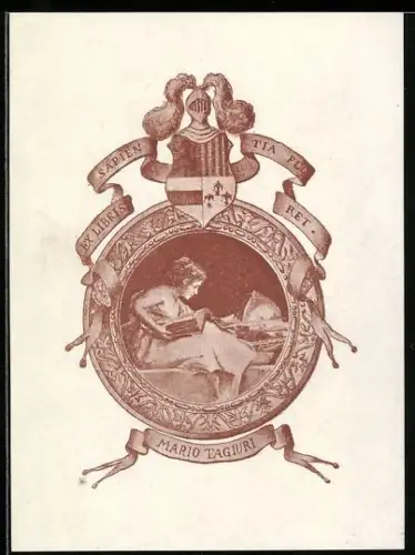 Exlibris Mario Tagiuri, Lesender im Wappenornament
