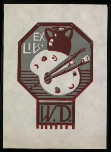 Exlibris W.D., Malerpalette und Pinsel