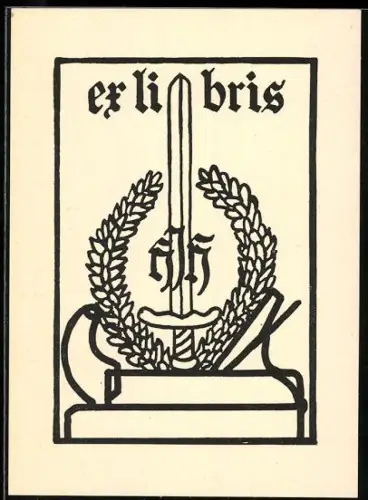 Exlibris Schwert und Lorbeerkranz