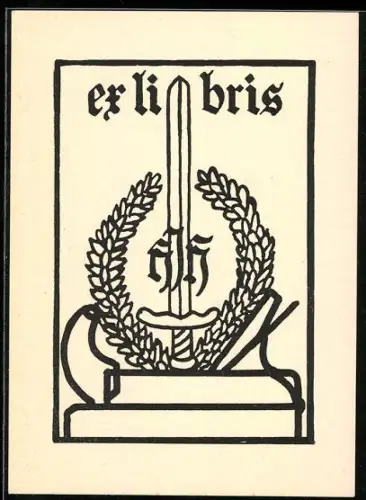 Exlibris Schwert und Lorbeerkranz, HJH