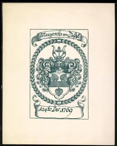 Exlibris Margaretha von Dafel, Wappen mit Helm