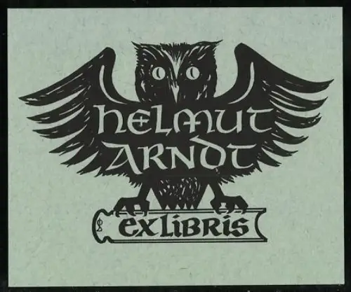 Exlibris Helmut Arndt, Eule mit ausgebreiteten Flügeln