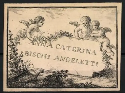 Exlibris Anna Caterina Bischi Angeletti, Engel und Naturmotiv