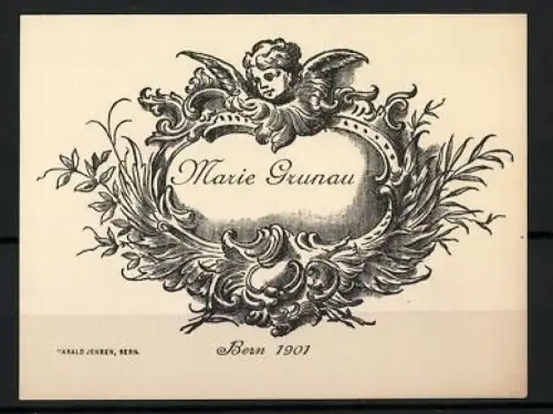 Exlibris Marie Grunau, Engel und Ornamentik