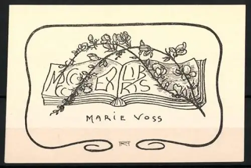 Exlibris Marie Voss, Buch mit Blumenranken, Jugendstil