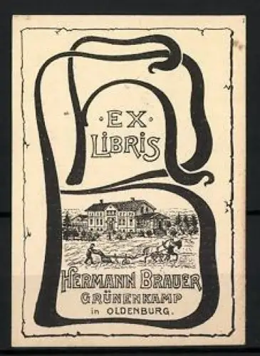 Exlibris Hermann Brauer, Anwesen in Oldenburg, Jugendstil