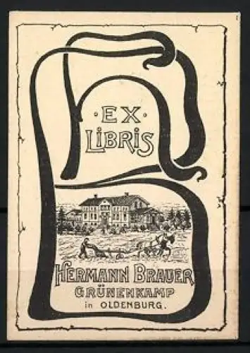 Exlibris Hermann Brauer, Grünenkamp in Oldenburg, Jugendstil
