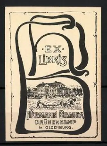 Exlibris Hermann Brauer, Gutshaus in Oldenburg, Jugendstil
