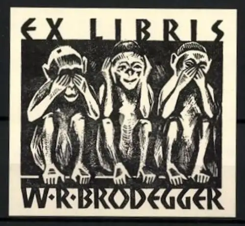Exlibris W.R. Brodegger, Drei weise Affen