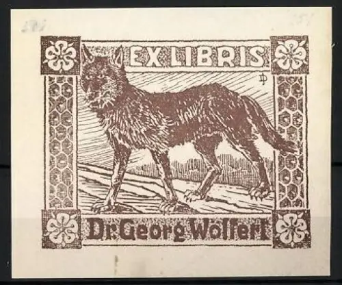 Exlibris Dr. Georg Wölfert, Wolfillustration