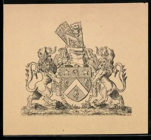 Exlibris Edmond des Robert, Wappen mit Löwen