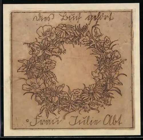 Exlibris Freni Julie Abt, Blumenkranzillustration