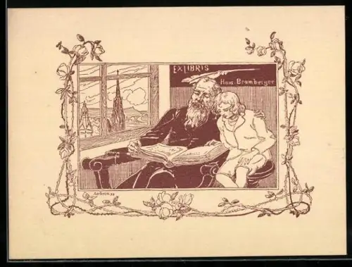 Exlibris Hans Bramberger, Lesende Figuren am Fenster