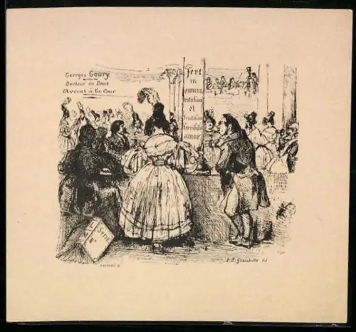 Exlibris Georges Goury, Avocat à la cour, Szene in einem Saal
