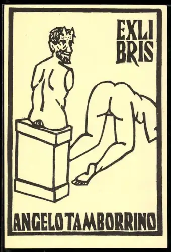 Exlibris Angelo Tamborrino, Aktdarstellung mit Büste