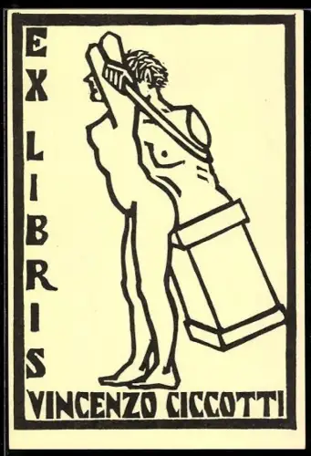 Exlibris Vincenzo Ciccotti, Figur mit Säule