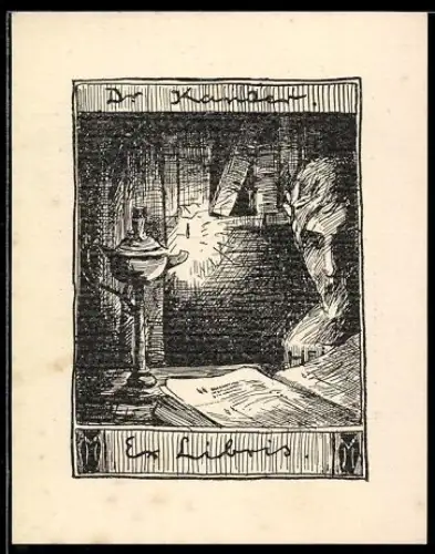 Exlibris Dr. Kander, Lesender bei Kerzenlicht