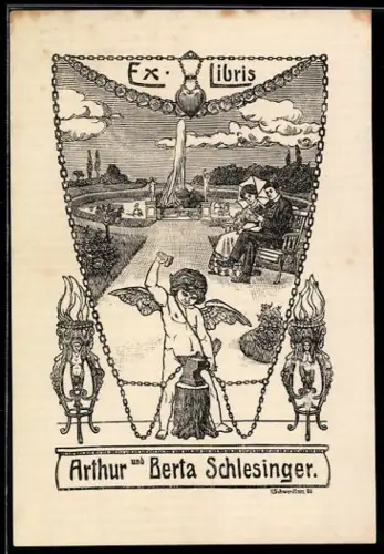 Exlibris Arthur und Berta Schlesinger, Engel mit Hammer und Amboss
